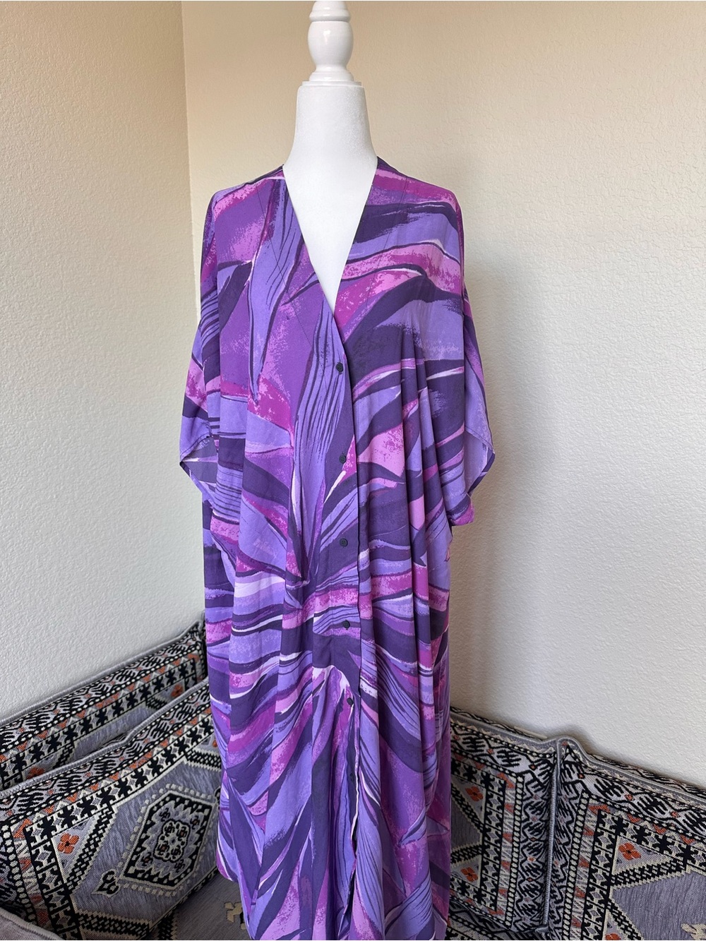 h&m purple print swim cover up